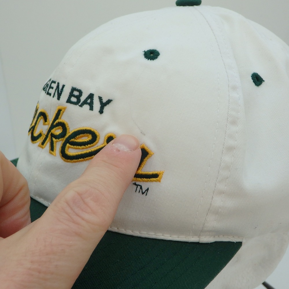 Green Bay Packers Baseball Cap White Green Snap Back Script Sports Specialties - Picture 2 of 15